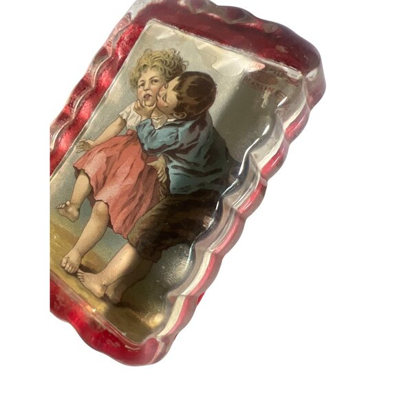 Antique Victorian James Pearsall Advertising Paperweight Clear Glass Red Felt - Picture 3 of 5